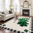 thumbnail image 3 of Area Rug 72×108in, St. Patrick's Day Green Buffalo Shamrocks Floor Carpet Living Room Rug, Black White Plaid Border Non-Slip Welcome Mat Indoor Rugs for Bedroom Dining Room, 3 of 9