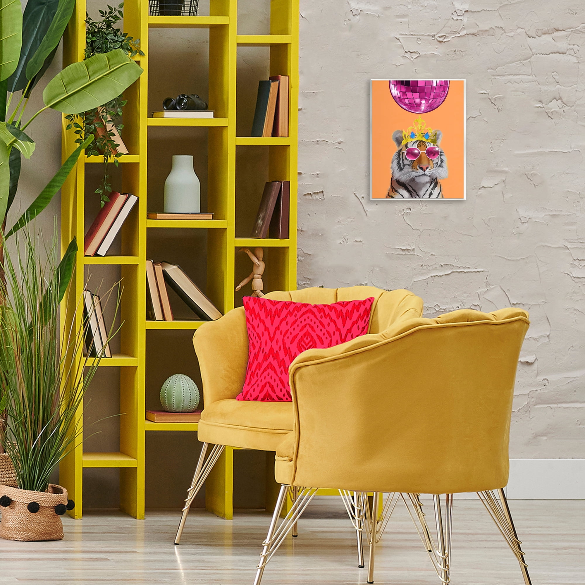 Stupell Industries Disco Tiger with Crown Animals Painting Unframed Art Print Wall Art, 11 x 14