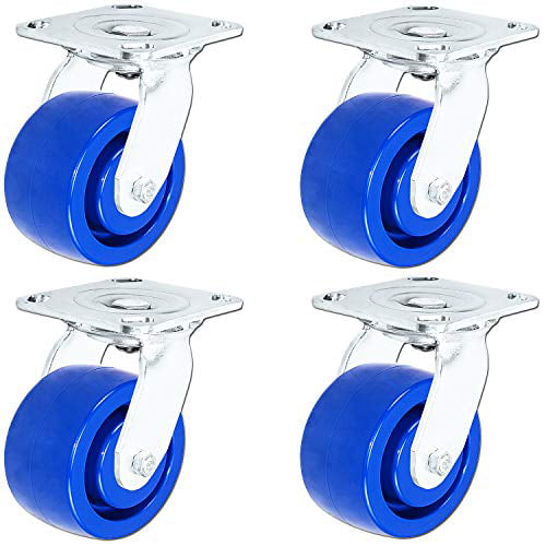 Blue Solid Poly. CasterHQ 4" x 2" Stainless Steel Swivel Caster with Brake 
