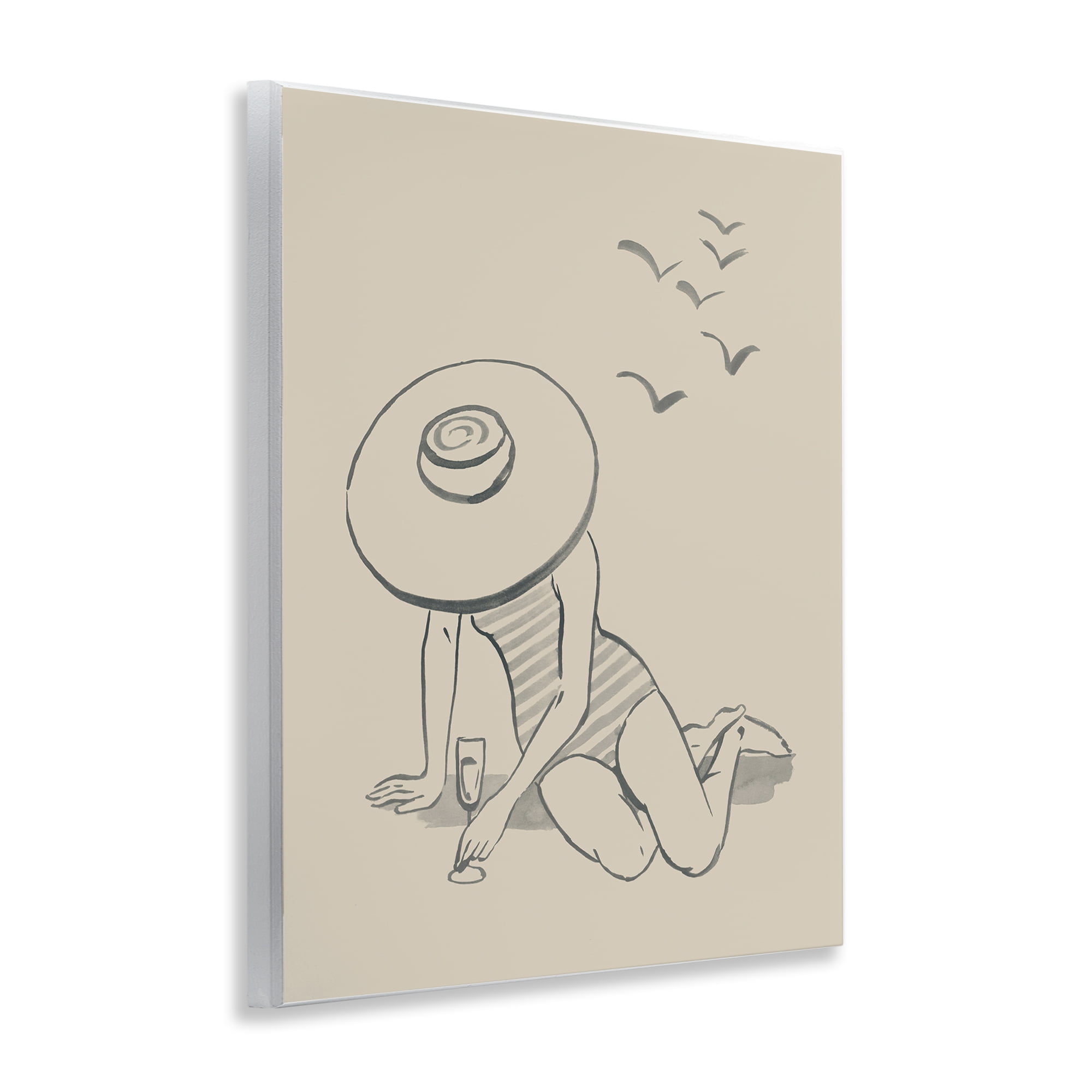 Stupell Industries Girl on Beach Sketch Novelty Drawing Unframed Art Print Wall Art, 11 x 14