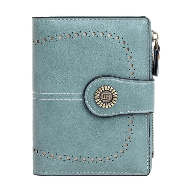 Cartera clásica para mujer, tarjetero de piel sintética, versátil, con bloqueo RFID. Azul claro