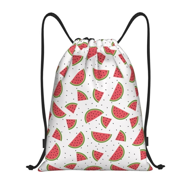 Xecao Hand Drawn Watermelon Pattern Sports Drawstring Backpack - String Swim Gym Bag with Wet Proof Pocket for Women&Men-Small