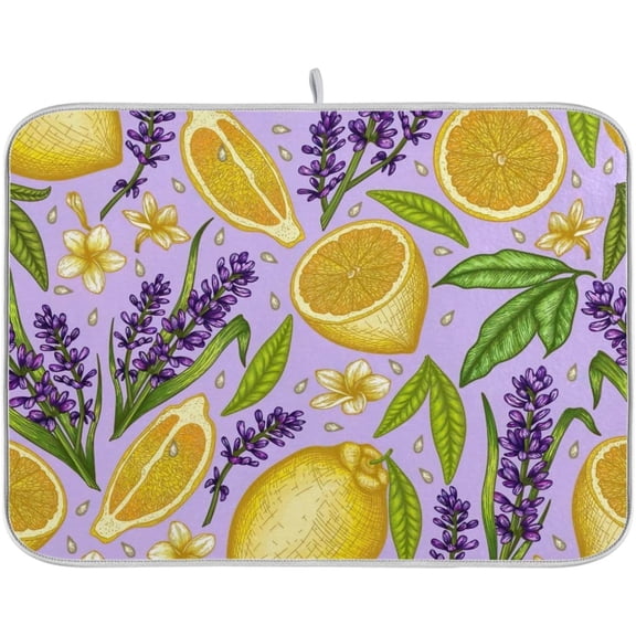 Lavender Lemon Floral Dishes Drying Mat Absorbent Quick Dry Rainbow Heat Resistant Mats for Kitchen Counter Decoration 16x18 Inch