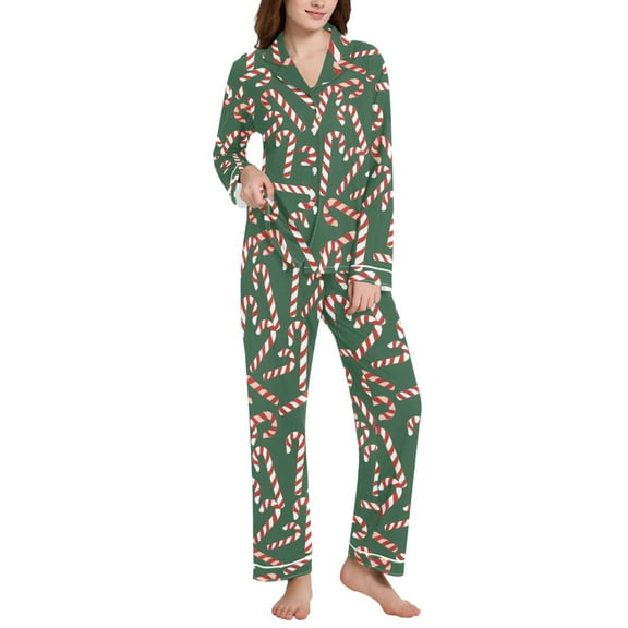 joogoo Pajamas Set for Women Candy Canes Long Sleeve Pjs Loungewear L
