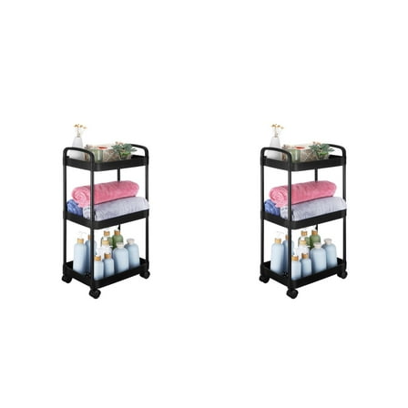 2 Pieces Collapsible Black Utility Cart Trolley Rack Shopping