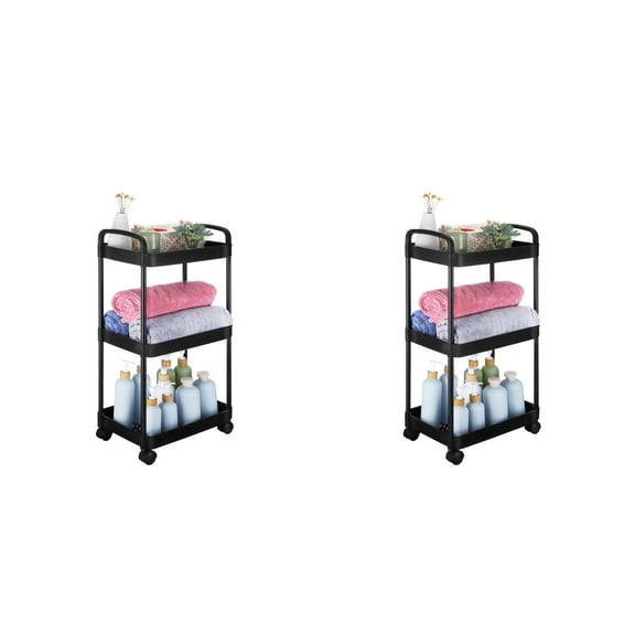 2 Pieces Collapsible Black Utility Cart Trolley Rack Shopping