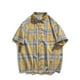 thumbnail image 3 of Blusa y camisa de manga corta con cuello vuelto para hombre, estilo casual, a cuadros, con botones, bolsillo y solapa, blusa de manga corta a la moda para hombre, 3 of 3