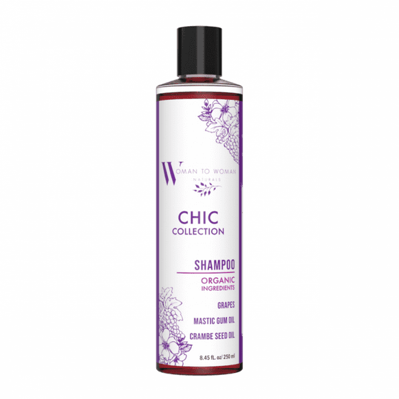 Woman To Woman Naturals Chic Collection Organic Shampoo- Made with Certified NaturalGrape Extract - Sulfate, Paraben and Sulfate Free Shampoo - Suitable for Damaged & Colored Hair - 8.45 fl.oz, 250 ml