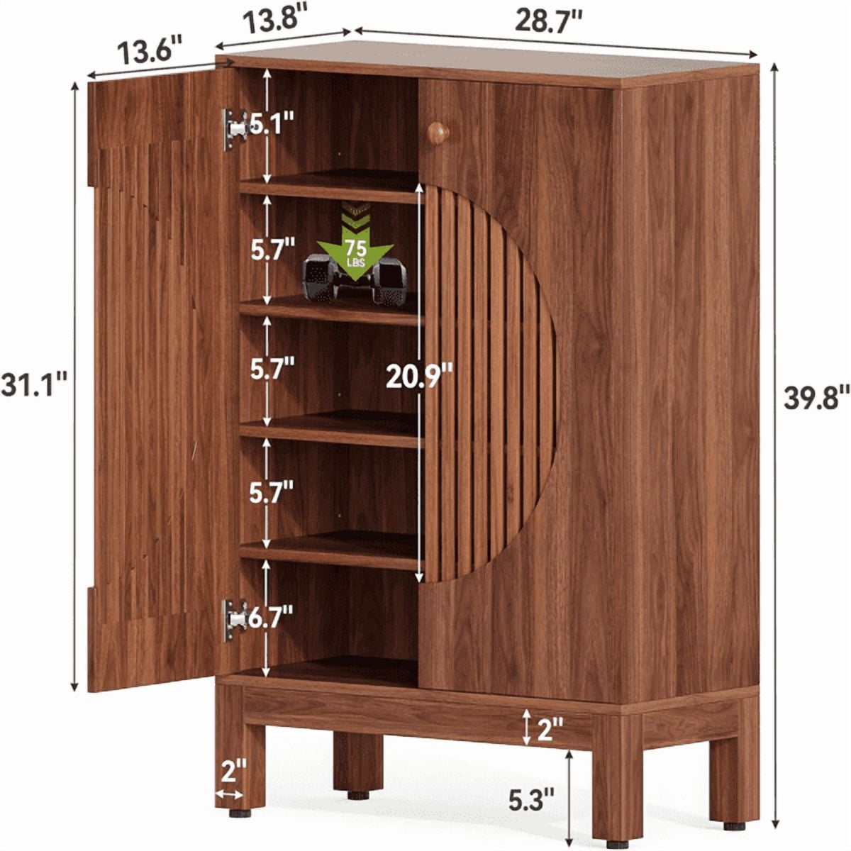 5-Tier Farmhouse Shoe Cabinet with Louvered Doors - 20-Pair Capacity, Adjustable Shelves, Rustic Design for Entryway, Living Room, Multi-Purpose Storage