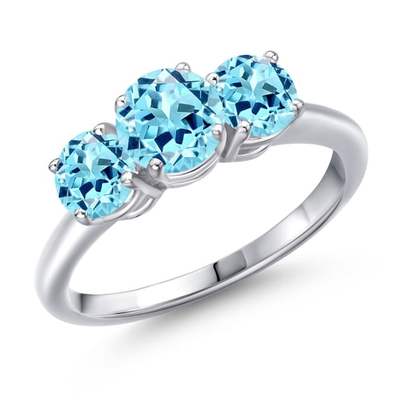 Gem Stone King 925 Sterling Silver Blue Apatite Engagement Ring for Women | 1.81 Cttw | Round 6MM | Gemstone Birthstone | Size 9