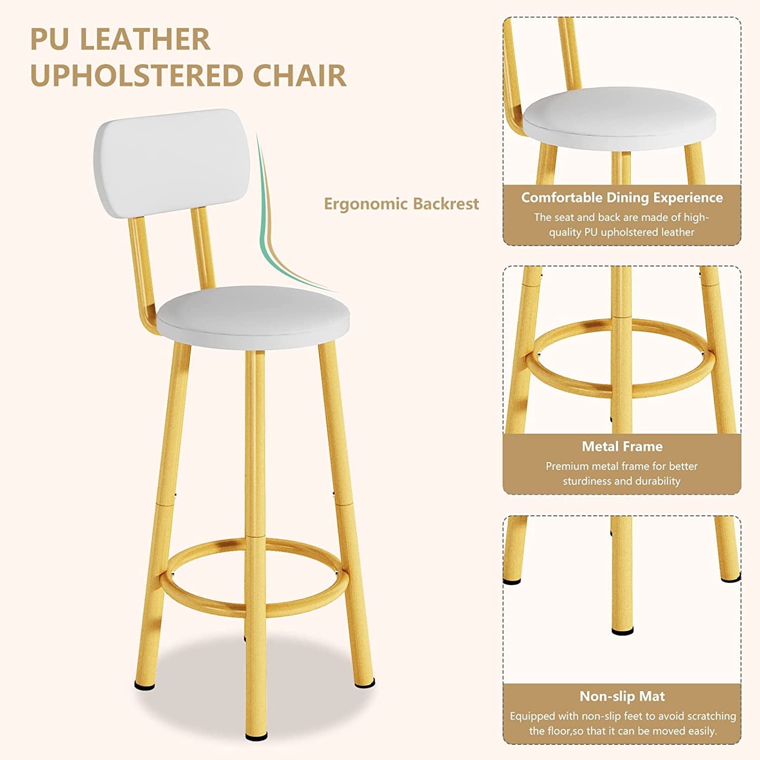 Lamerge Dining table set for 4, faux marble tavern table and chairs set, metal frame dining table with 4 high chairs for, tavern, kitchen, breakfast corner, apartment