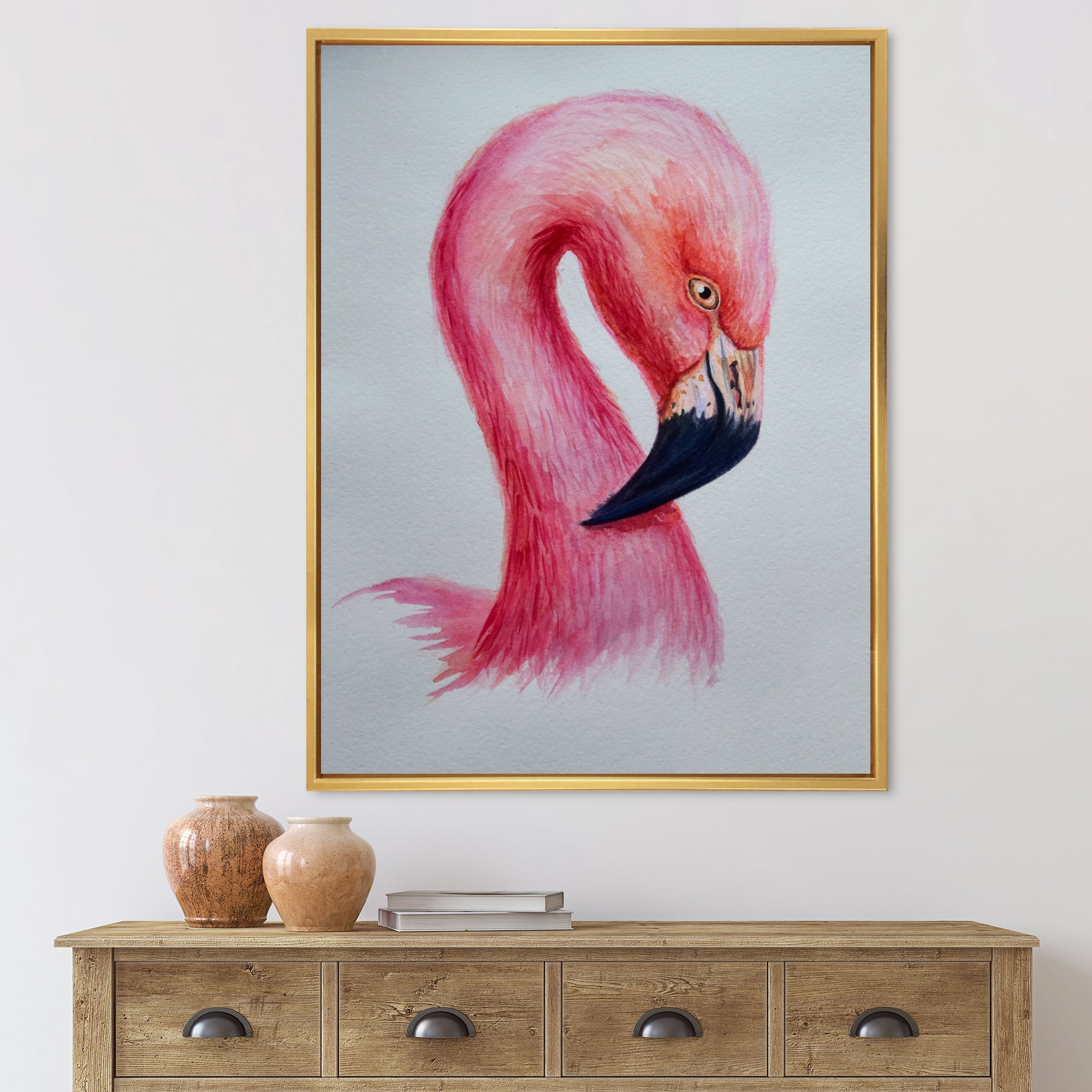 Designart 'Abstract Portrait of Pink Flamingo IV' Farmhouse Framed Canvas Wall Art Print