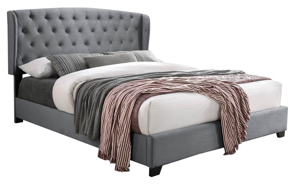 Bedroom Kimberly Tufted Wingback Queen Bed, Gray
