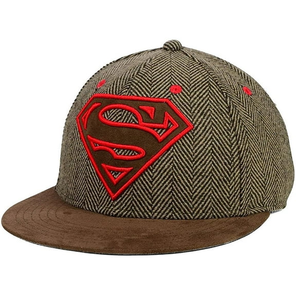 Superman Men's DC Comics Herringbone Emblem Logo Strapback Hat Cap in Brown/Red