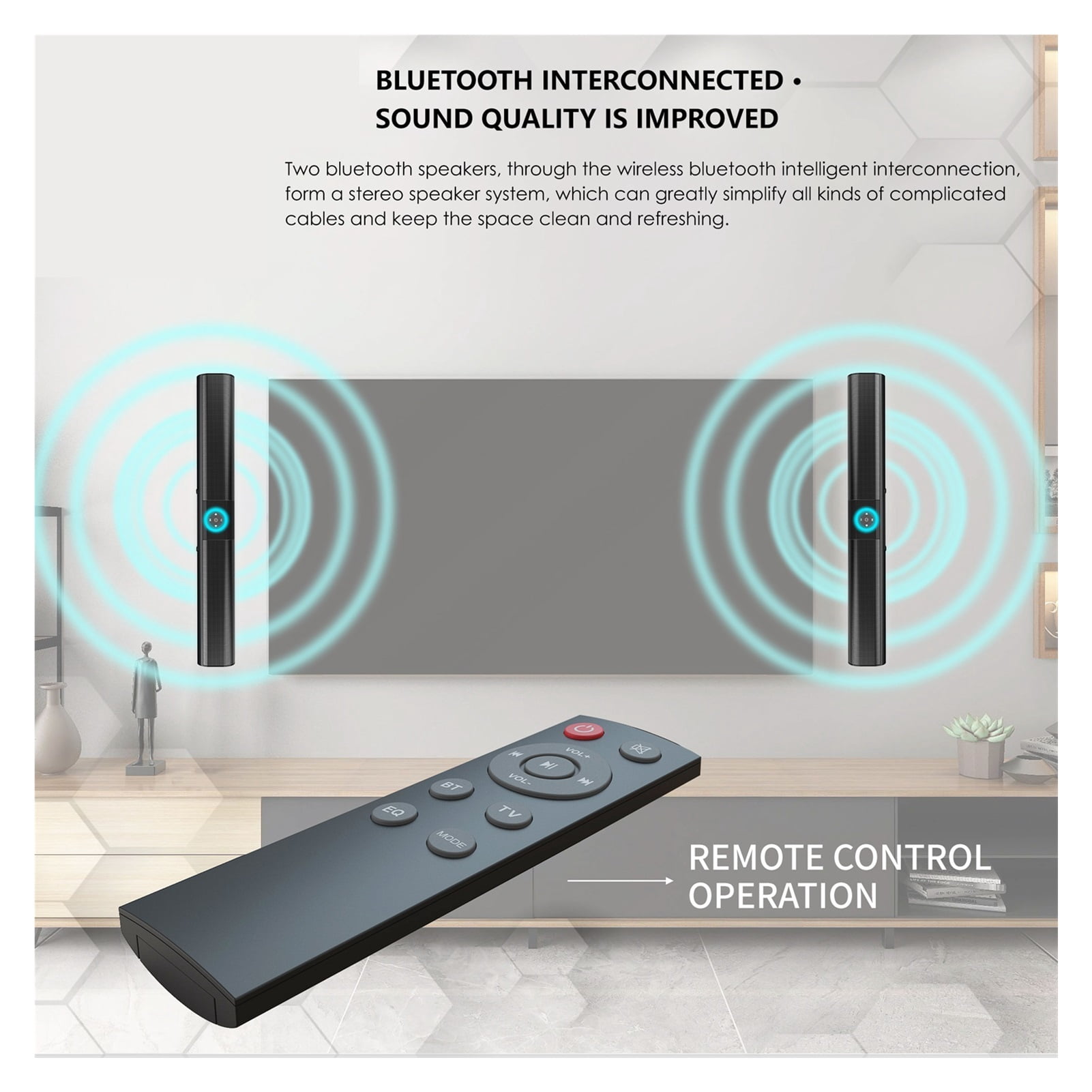 Home Theater TV Speaker Wireless Bluetooth Speakers For Computer Soundbar Music Center Column Subwoofer 20W Sound Bar With Radio ,Impactful Volume Boost