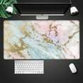thumbnail image 5 of Large Mouse Pad 31.4 x 15.7inches 3mm XXL Extended Gaming Mouse Pad Mat with Non-Slip Base Stitched Mousepad for Computer,Office,Keyboard and Laptop-Pink Gold Green Marble，Waterproof Desk Mat, 5 of 7