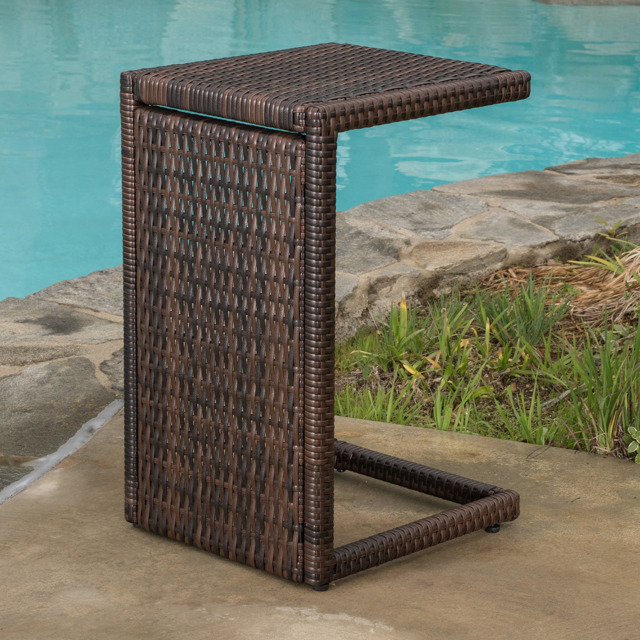 Padilla Outdoor Wicker Accent Table, Multibrown