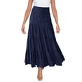 thumbnail image 1 of Falda larga Prolriy de verano para mujer, elástica, de cintura alta, estilo bohemio, informal, con cordón, estilo A, color azul marino, talla L, 1 of 7