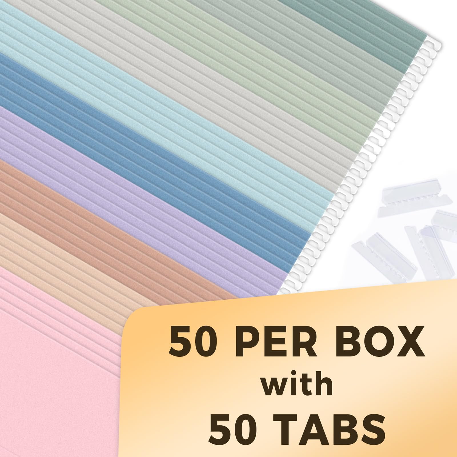 SUNEE 50 pack Hanging File Folders with 1/5-cut Tabs,10 Pastel Colors