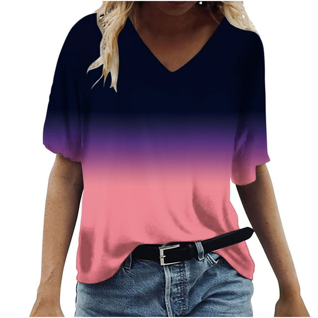 T-shirt à Col en V Femme Hauts d'Été pour Femmes T-Shirts à Col en V Hauts Imprimés T-Shirts Amples Décontractés T-Shirts d'Été pour Femmes T-Shirts à Col en V pour Femmes T-Shirts d'Été à Col en V pour Femmes