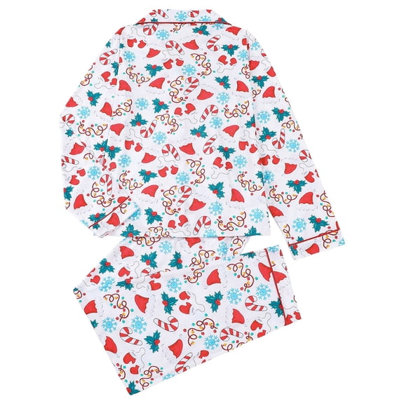 Tiweut Christmas Pajamas Sets Womens Two Piece Long Sleeve Lapel Floral Print Top and Long Pants Loungewear Soft Sleepwear for Cozy Nightwear Comfort Regular Sleepwear,A-White,L