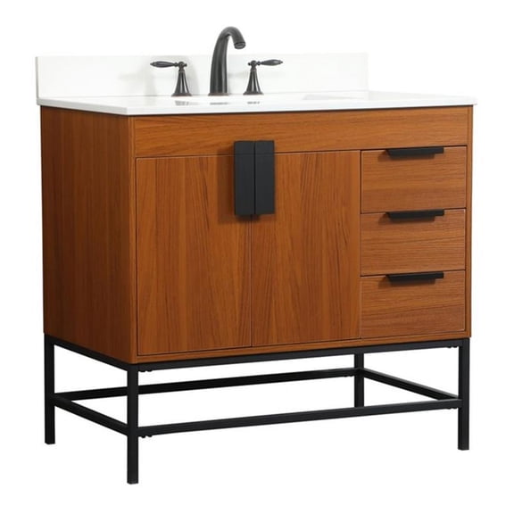 Elegant Decor Eugene 36" MDF Single Bathroom Vanity with Backsplash in Teak