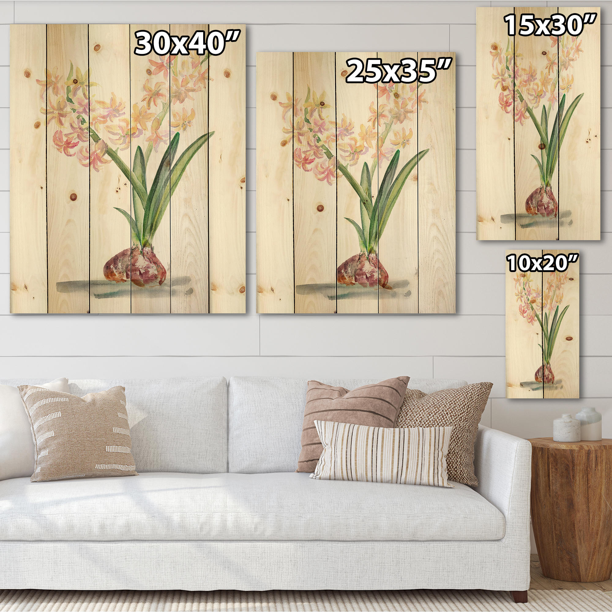 Designart 'Blossoming Hyacinth' Traditional Print on Natural Pine Wood