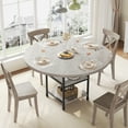 thumbnail image 2 of Table à Manger Ronde pour 4, Table de Cuisine Style Ferme avec Étagères de Rangement, Table Ronde pour le Souper, Tables de Salle à Manger en Bois avec Pattes en Métal pour Cuisine, Salon, Salle à Manger, 2 of 7