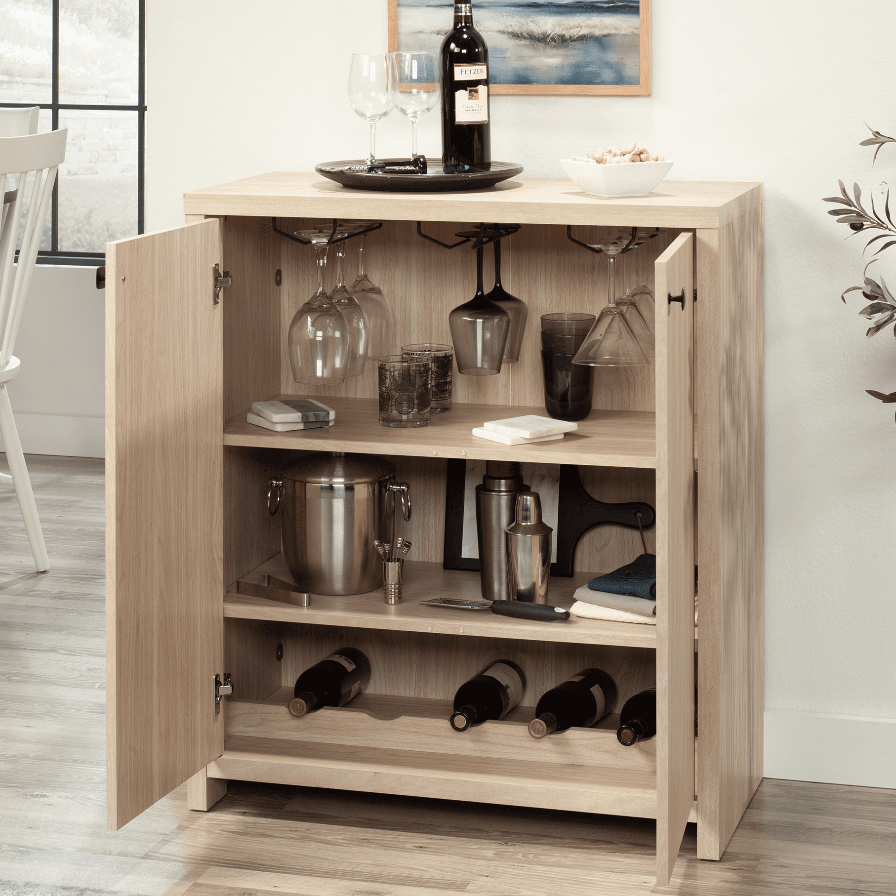 Mainstays Westley Bar Cabinet, Spring Pine Finish
