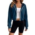thumbnail image 2 of BXJX Womens Cropped Hoodies, Casual Zip up Spring Fall Long Sleeve Ladies Jackets Navy Size S-2XL, 2 of 8