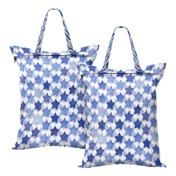 2-Pack Waterproof Travel Laundry Bag Lightweight Polyester Duffle with Top Handle for Beach/Camping/School Navy Blue Stars