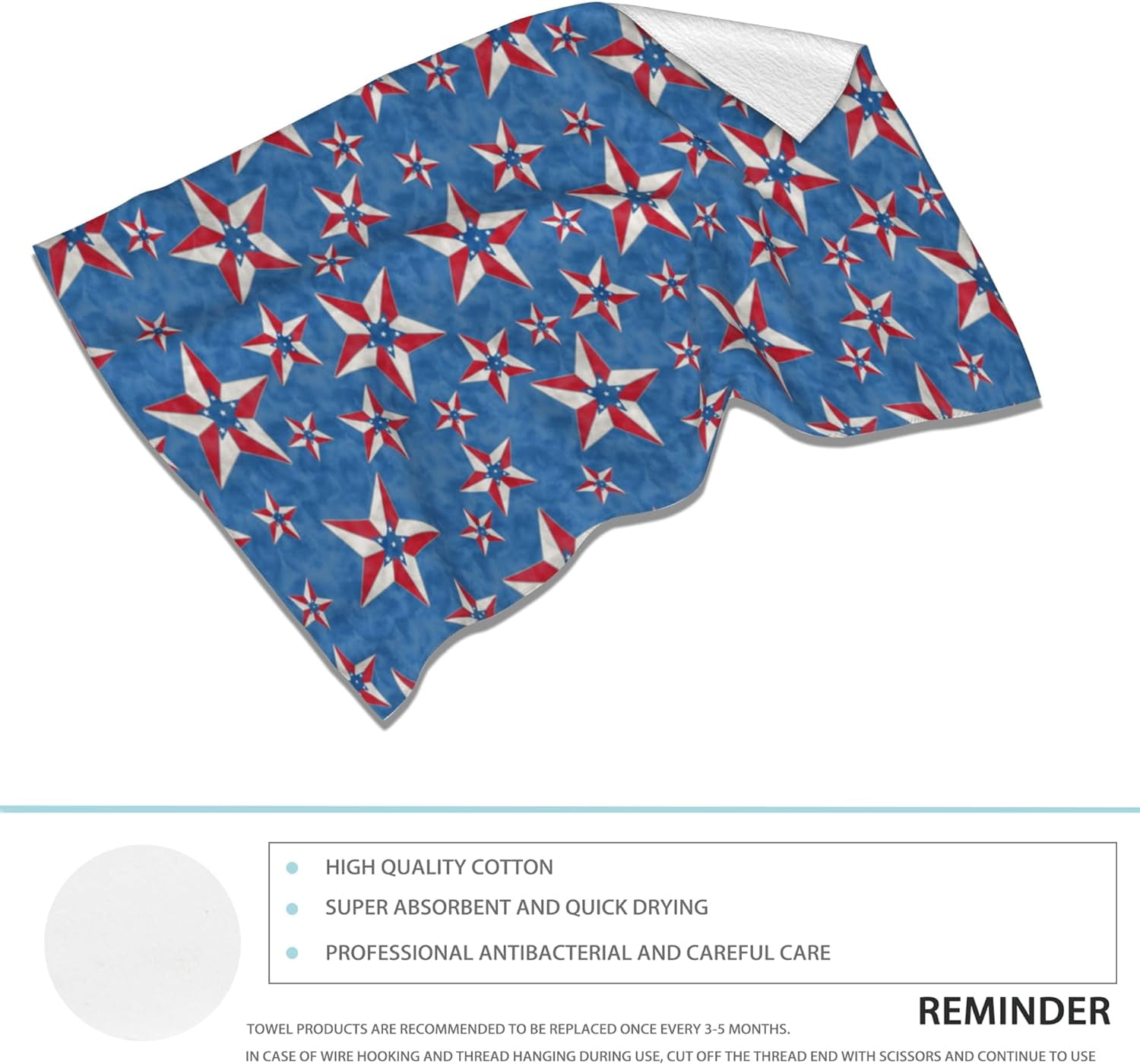 Patriotcs 2 Pack Hand Towels for Bath,4th of July American Star Decorative Towels Highly Absorbent Soft Towels for Bathroom Beach Kitchen Spa Gym Face Towel 14x28 Inch