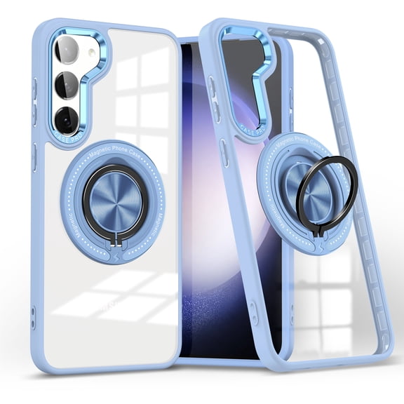 Magnetic for Samsung Galaxy S23 Case with 360° Ring Holder Kickstand [Compatible with MagSafe][Support Car Mount] Clear Non-Yellowing Shockproof Protection Phone Cover for Samsung Galaxy S23, Blue