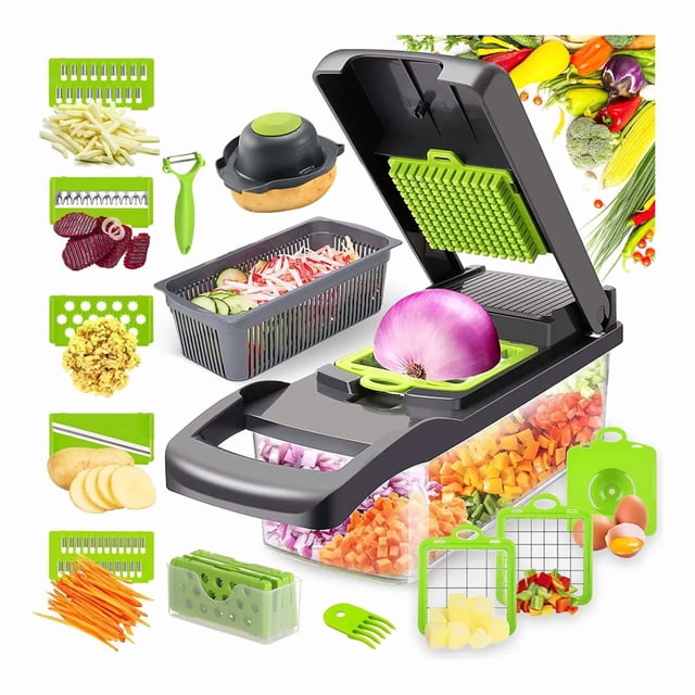 Rallador Cortador Rebanador Picador De Verduras Fruta 16 En1 Xtellar verde