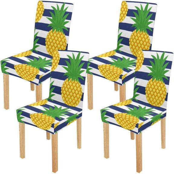 FMSHPON Pineapple Striped Summer Fruit Stretch Chair Cover Protector Seat Slipcover for Dining Room Hotel Wedding Party Set of 4
