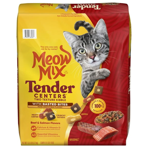 Meow Mix Tender Centers Dry Cat Food with Basted Bites, Beef & Salmon Flavors, 13.5 lb Bag