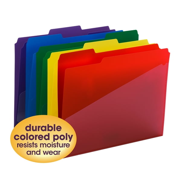 Smead Poly File Folder with Slash Pocket, 1/3Cut Tab, Letter Size, Assorted Colors, 30 per Box