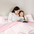 thumbnail image 6 of Homewish Cartoon Bowtie Ribbon Full Size Comforter Sets,Letter E Bedding Comforter Set,Pink Bow Knot Bedding Sets For Girl Teens,Ultra Soft Bedroom Decor Reversible,3pcs, 6 of 9