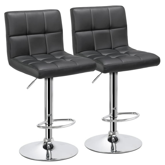 Topeakmart 2pcs Adjustable PU Leather Counter Bar Stools with Backrest Gray