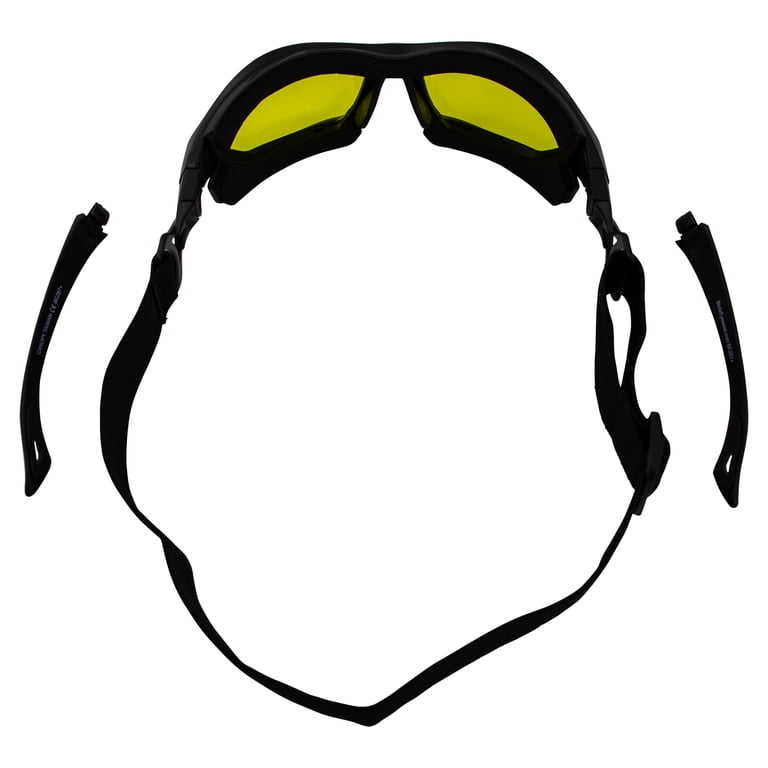 Birdz Eyewear Canopy Motorcycle Sunglasses – ANSI Z87.1, Foam Padded, Converts To Goggles, Anti-Fog Clear & Yellow Lenses