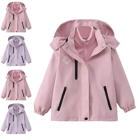 Teylalorva Girls Waterproof Jacket Zip up Hooded Detachable Fleece Liner Windbreaker Coat Outdoor (4-15) Pink Size 7