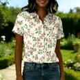 thumbnail image 4 of Women's Hawaiian Summer Cool Floral Tropic Print Beach Short Sleeve Button Up Shirt Beige M, 4 of 5