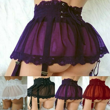 

US Womens Sexy Lingerie Lace Up Mini Skirt Dress Garter Belt Underwear Nightwear