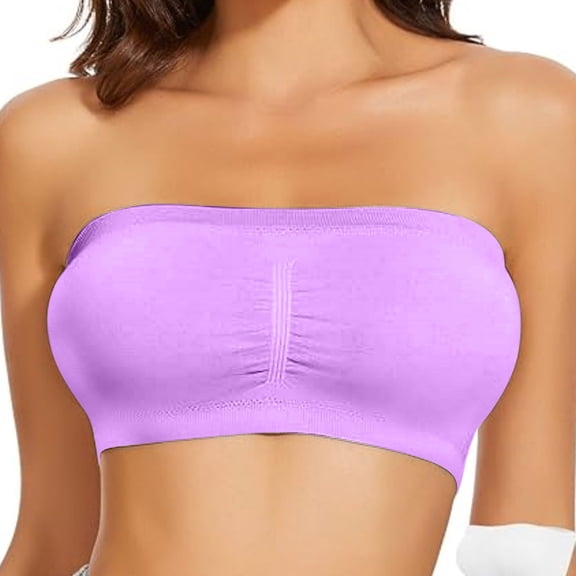 ATOYSOY Women's Sports Bras for Running Breathable Soft Ladies Wireless Strapless Bandeau Bra Padded Seamless Padded Bralette with Support Tube Top Bras for Yoga and Pilates (Purple,38)