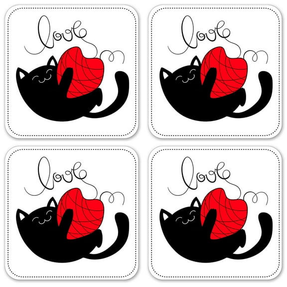 Vinyl Drink Coasters - Set of 4 - Kitty Love