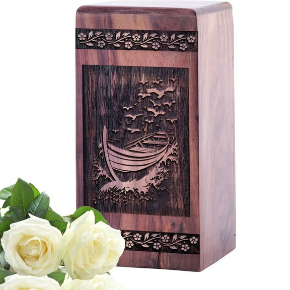 KARYLIZ Fishing Boat Wooden Urns For Human Ashes Adult Man - Wooden Urn - Ash Cremation Wooden Boxes For Men Ashes - Burial Urns - Cremation Urn For Human Ashes Adult Male - Wooden Box