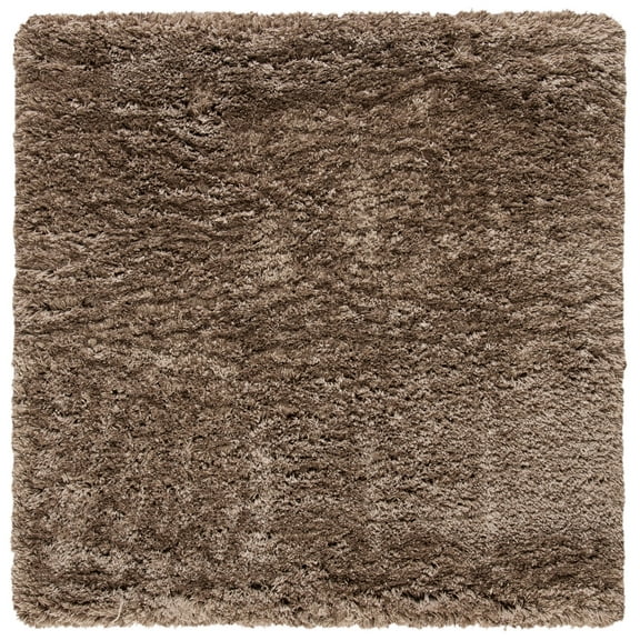 SAFAVIEH Polar Abbot Solid Shag Area Rug, Mushroom, 5'1" x 5'1" Square