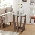 thumbnail image 6 of 23.5" Round Tempered Glass Top End Table, Solid Wood Cross Base Nightstand for Living Room Office, Cherry, 6 of 8