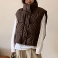 thumbnail image 5 of Htigea Womens Cropped Padded Vest Zip Up Stand Collar Sleeveless Jackets Lightweight Fall Winter Coats with Pockets Coffee M, 5 of 8