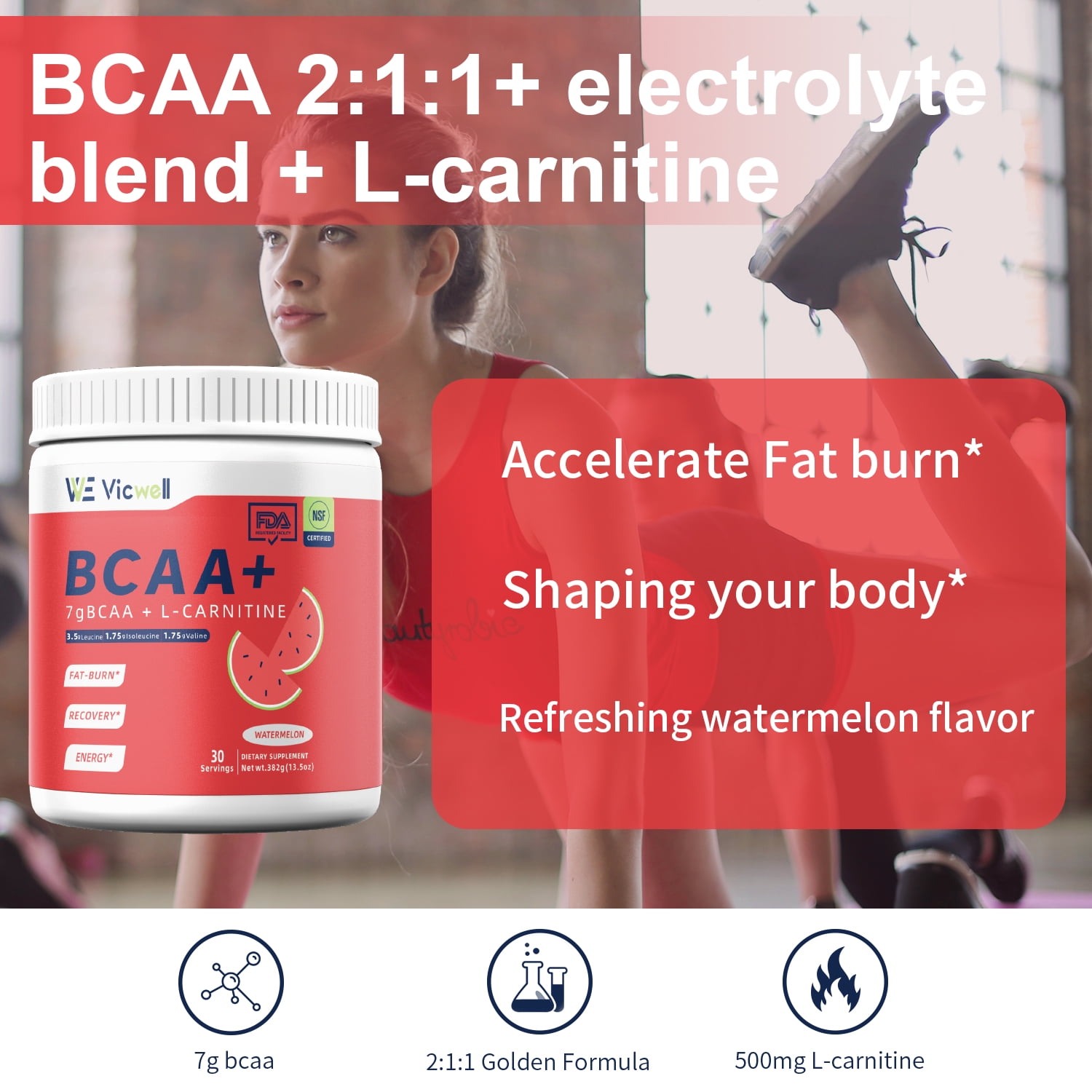Buy 13.5 oz BCAA LCarnitine Powder Supplement, 30 Servings 7g